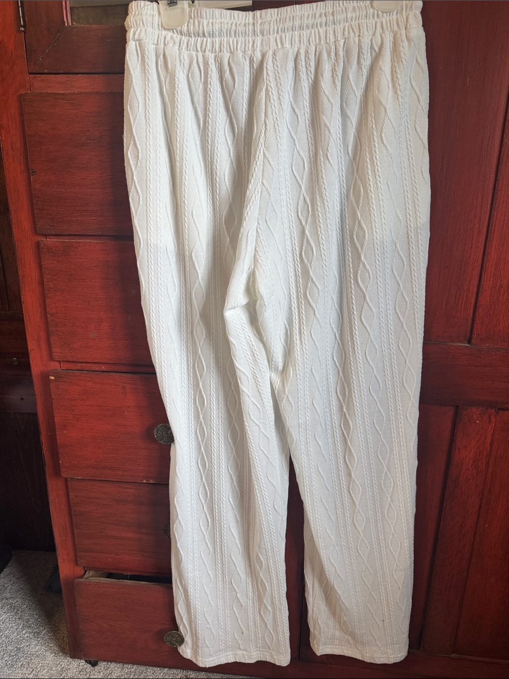 Women's white Wide-Leg Knit Pants with Matching Hooded Top - Picture 7 of 9